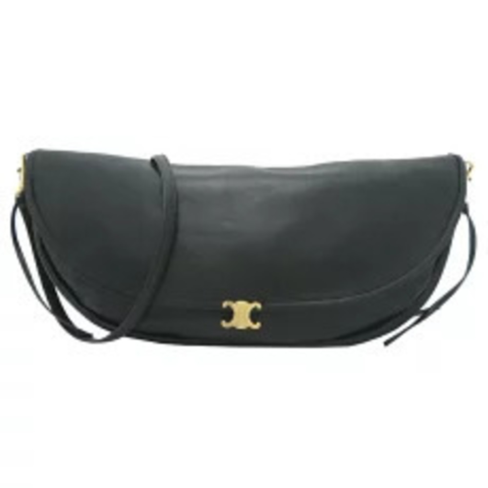 Celine Soft Triomphe Half Moon Shoulder Bag Leather Black